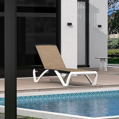 Domi Patio Chaise Lounge Outdoor Aluminum Polypropylene With Adjustable Backrest - for Beach, Yard, Balcony, Poolside Sunbathing (1 Brown Chair)