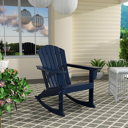 Costaelm Outdoor Adirondack Chair, All Weather Resistant Lawn Chairs Balcony Chair and Fire Pit Chairs, Deck Chairs Outdoor Porch Rocking Chair High Back HDPE Poly Lumber, Navy Blue
