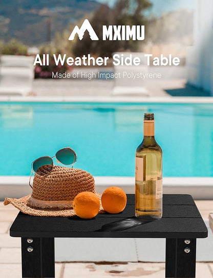 MXIMU Outdoor Side Table for Patio: 16" HIPS Weatherproof Adirondack Table - Small End Tables with Storage for Outside Porch Deck Pool Balcony Backyard - 2 Tier Easy Assembly No Maintenance Black