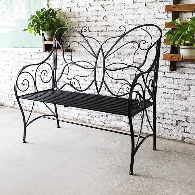 HLC Outdoor Bench Outdoor Sturdy Rust-Resistant Bench Butterfly Cast Iron with Armrests Park, Yard, Patio, Porch - Photo 1