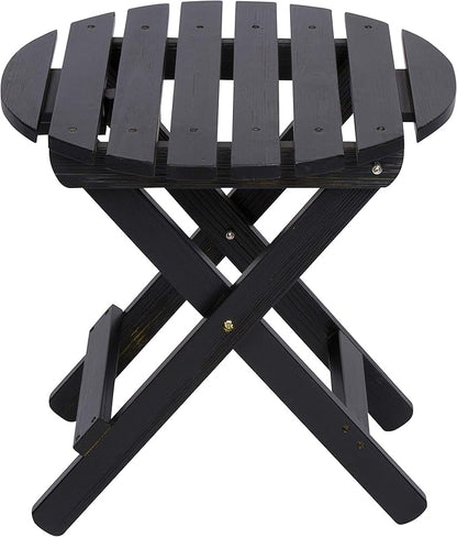 Shine Company Round Wooden Folding Solid Wood Side Table, Outdoor Adirondack Small Patio Table, Black