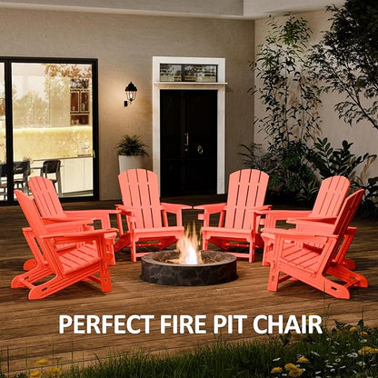 Adirondack Chair, Patio Chairs with Cup Holder, Plastic Adirondack Without Screws Install, Outdoor Funiture for Backyard Garden Lawn Beach, 400 LBS Capacity, Orange