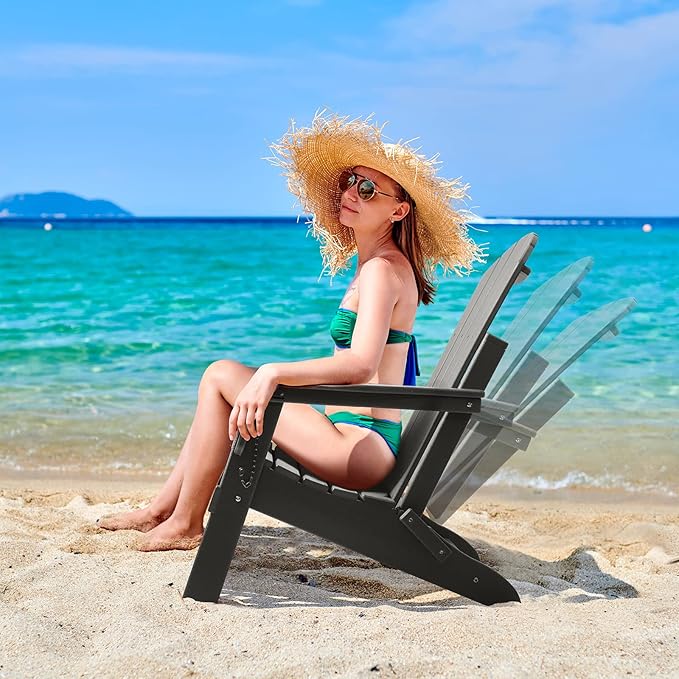 FUNBERRY Adjustable Folding Adirondack Chair with Retractable Ottoman, All Weather Fire Pit Chairs with Cup Holder