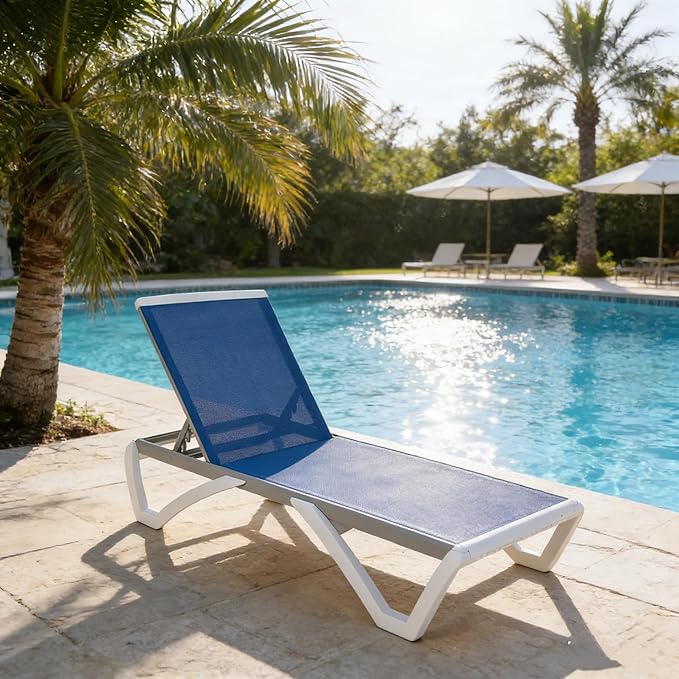 Kozyard Outdoor Chaise Lounge Chair, Full Flat Adjustable Patio Lounger with Aluminum Frame & Resin Legs - Photo 1