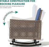 YITAHOME 3 Pieces Patio Wicker Rocking Chair Set, Outdoor Patio Furniture Set with Rattan Side Table, Thickened Cushions - Photo 4