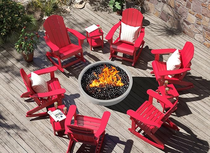 GREENVINES Adirondack Rocking Chairs Set of 4 | HDPE Plastic | Porch Rocker | Chair for Outdoor Patio Deck | All Weather | Red