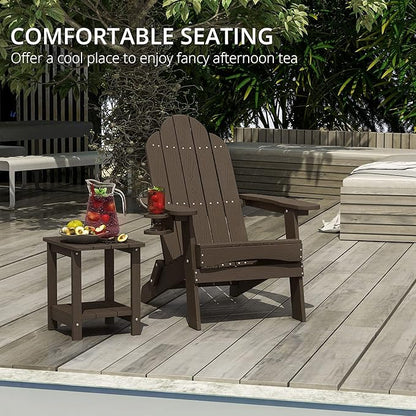 LUE BONA Folding Adirondack Chair Set of 6, HDPS Weather Resistant Patio Chair, 350lbs Heavy Duty, One-Step Folding for Balcony Garden, Wood Grain Texture, Outdoor Fire Pit Seating, Dark Brown