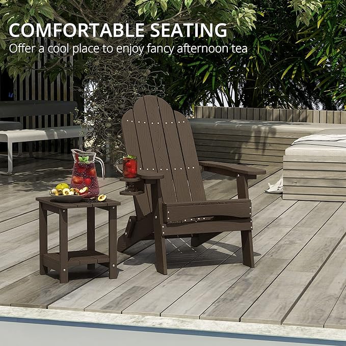 LUE BONA Folding Adirondack Chair Set of 5, HDPS Weather Resistant Patio Chair, 350lbs Heavy Duty, One-Step Folding for Balcony Garden, Wood Grain Texture, Outdoor Fire Pit Seating, Dark Brown