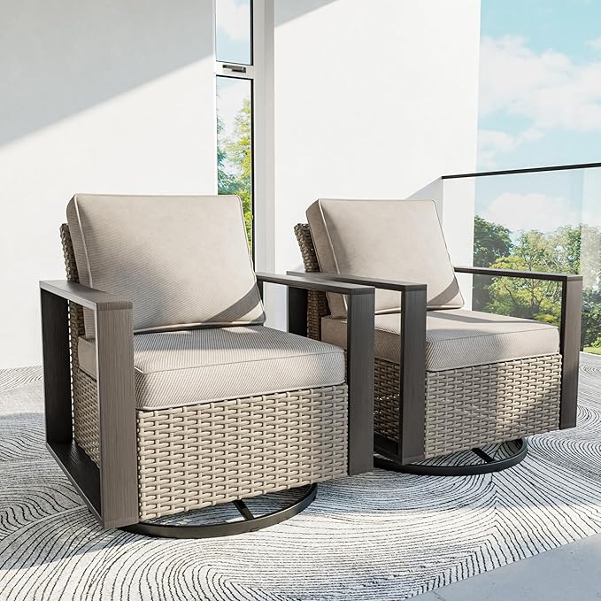 Patio Chairs Set of 2, Outdoor Swivel Rocker Patio Chairs, Metal Patio Furniture with Deep Seating - Photo 8