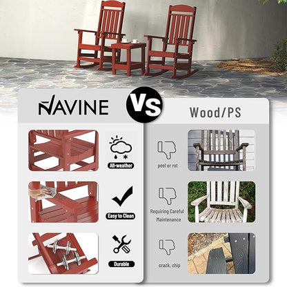 Outdoor Rocking Chairs Set of 8, Oversized High Back Patio Rocking Chairs, All Weather Porch Rocking Chairs for Outside. Red