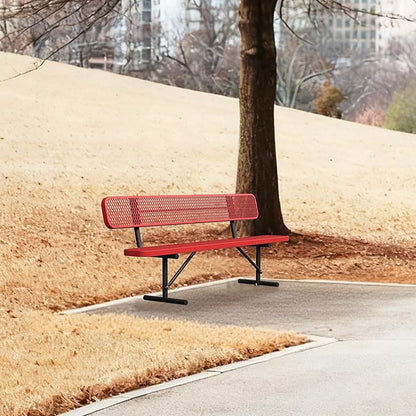 8FT Park Bench for Outside Heavy Duty Metal Mesh Bench with Back Portable Frame, Commercial Steel Bench Outdoor Garden Benches for Lawn, Park, Deck, Garden, Patio, Porch (Red, 8FT)