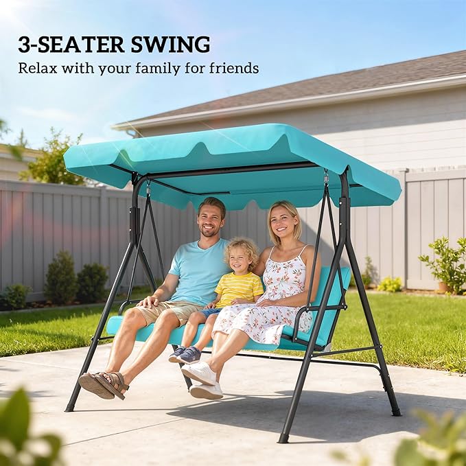 Outsunny 3-Seat Outdoor Patio Swing Chair with Removable Cushion, Steel Frame Stand and Adjustable Tilt Canopy for Patio - Photo 5