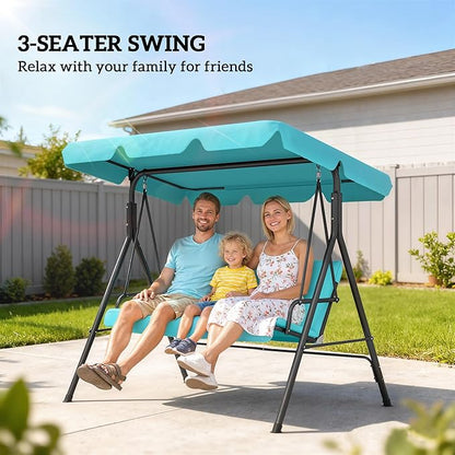 Outsunny 3-Seat Outdoor Patio Swing Chair with Removable Cushion, Steel Frame Stand and Adjustable Tilt Canopy for Patio, Garden, Poolside, Balcony, Backyard, Green