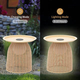 Outdoor Coffee Table Boho Wicker Patio Solar Table Festival Decoration All Weather Metal Round Tables with Built-in - Photo 8