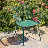 Zaer Ltd. Vintage Style Metal Patio Furniture with Heart Design Accents, Outdoor/Indoor Decor (Antique Green, Arm Chair) - Photo 2