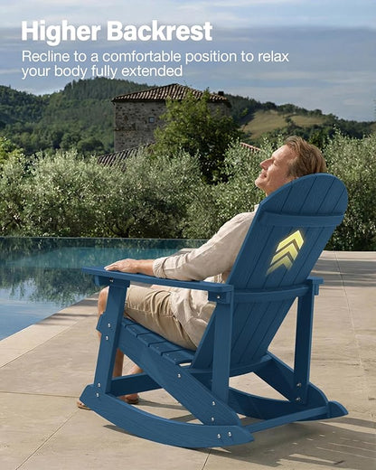 YEFU Outdoor Rocking Chair Set of 4,Adirondack Rocking Chair,Patio Rocker Chair with Wide Back,Oversized Rocker Chair Look Like Real Wood, for Lawn, Porch, Backyard, Indoor and Garden(Navy Blue)