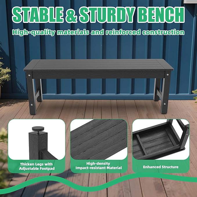 51" HIPS Outdoor Bench Weatherproof, All-Weather 2-Person Patio Dining Bench Holds up to 800LBS - Photo 4