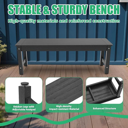 51" HIPS Outdoor Bench Weatherproof,All-Weather 2-Person Patio Dining Bench Holds up to 800LBS,Poly Lumber Garden Bench,Never Rot or Fade, Park Bench with Wood Grains for Porch, Garden, Deck, Entryway
