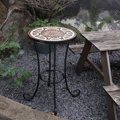 VCUTEKA Outdoor Side Table Mosaic Patio Table Accent Tables Mosaic Tile Top Metal Frame Small End Tables Porch Beach Patio Garden Balcony Russet 14''