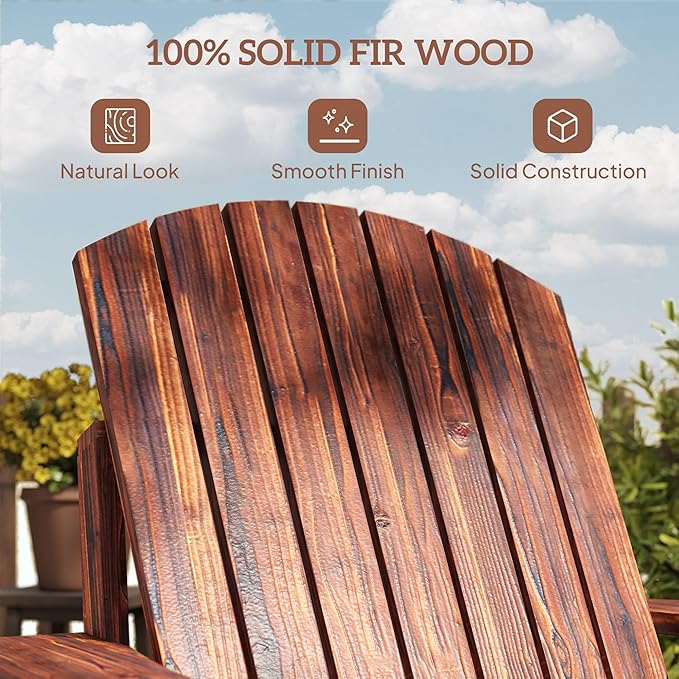 Outsunny Wooden Adirondack Chair, Outdoor Patio Lawn Chair with Cup Holder, Weather Resistant Lawn Furniture, Classic Lounge for Deck, Garden, Backyard, Fire Pit, Brown
