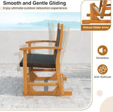 HAPPYGRILL Outdoor Glider Bench Acacia Wood Porch Glider with Rattan Seat and Backrest, Curved Armrests - Photo 5