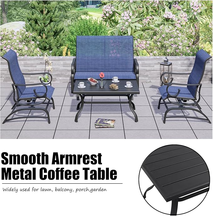 PatioFestival 2 Pcs Patio Glider Bench Set - Outdoor Loveseat Glider Chair with Metal Coffee Table, Textilene Fabric - Photo 6