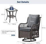 GAOMON 3 Piece Outdoor Patio Set, Wicker Rocking Bistro Set with 2 Swivel Chairs & Tempered Glass Top Table - Photo 2