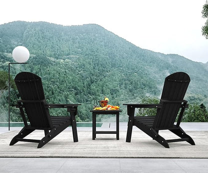 Folding Adirondack Chair Set of 2，Wooden Textured Fire Pit Chair with Cup Holder, Heavy All-Weather HDPE Plastic Outdoor Patio Chairs for Poolside Backyard Patio Outdoor Garden