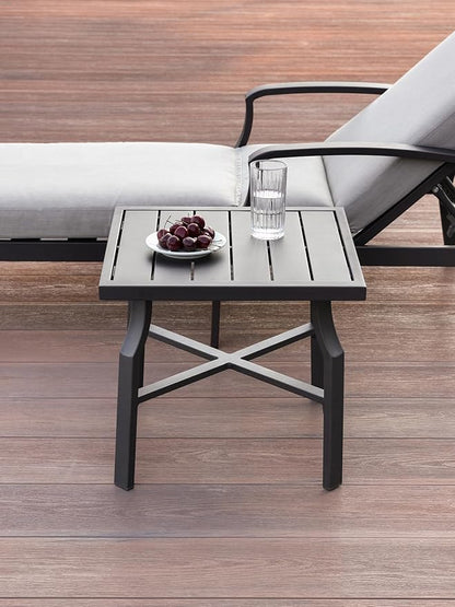 Patio Side Table, Aluminum Outdoor Pool Side Table with Adjustable Feet, Rust-Proof Square Patio End Table, Durable Outdoor End Tables Furniture for Poolside, Beach, Deck, Gunmetal