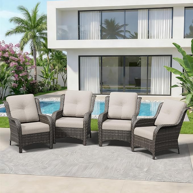4 Piece Outdoor Wicker Patio Furniture Set, Patio Chairs Set of 4 with Thickened Olefin Cushions - Photo 8