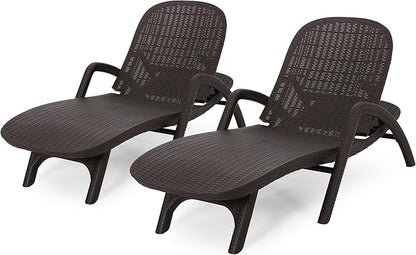 Christopher Knight Home Waverly Wicker Chaise Lounges Set of 2, Wicker Lounge Chair, Deep Seating Lounge Sofa, Beach Chair, Chaise Lounge with Armrest, Patio Lounge for Garden Pool Side, Dark Brown