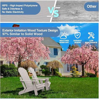 Folding Adirondack Chairs Set of 4, All Weather Resistant Plastic Chairs with Cup Holder, Fold or Unfold Easily in 1 Second, Outdoor Chairs for Patio, Garden, Backyard Deck, Lawn Fire Pit(Grey)