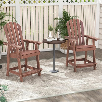 Giantex Tall Adirondack Chair Set of 4, HDPE Outdoor Bar Stools with Armrests, 4.5” Wide Footrest, Patio Adirondack Barstools, All-Weather Balcony Chairs for Poolside, Garden, Backyard (Coffee)