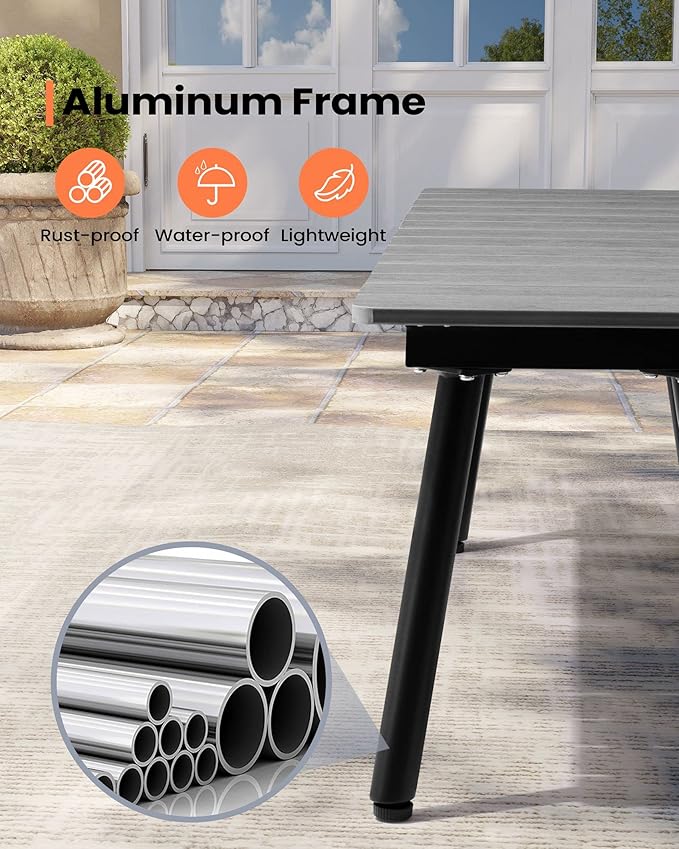 Pellebant Outdoor Dining Bench，50 Inch Long Patio Picnic Bench for 3 People，Wood Plastic Composite Board with Aluminum Legs,for Patio, Garden, Lawn, Deck, Porch and Yard, Dark Grey