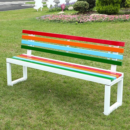 Outdoor Metal Garden Bench Seat, Park Benches with Anti-Rust Aluminum Steel Metal Frame, Slatted Seat, Patio Loveseat for Yard, Lawn, Porch, Choice of Colours(Color+white,B-47.2*15.7*31.5")