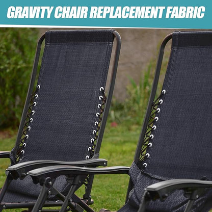Queekay 2 Pcs Gravity Chair Replacement Fabric with 8 Bungee Cord Lounge Chair Cloth Mesh Patio Chair Repair Kit for Patio Recliner Outdoor Lawn Pool Beach Sling Chair(Black, 63" x 17")