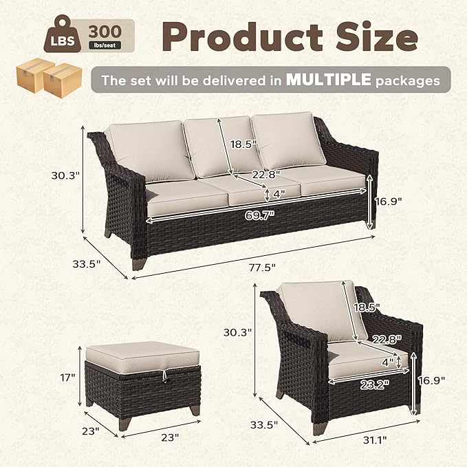 6 Pieces Patio Conversation Furniture Set - 2 Sofas, 2 Armchairs, 2 Ottomans - Photo 2