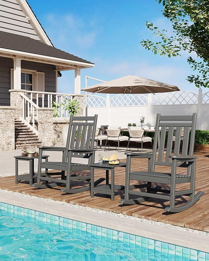 GarveeLife Poly Lumber Rocking Chair Outdoor Set of 4- HDPE High Back Porch Rocker Chairs for Adults - All Weather Resistant Furniture for Patio - Gray