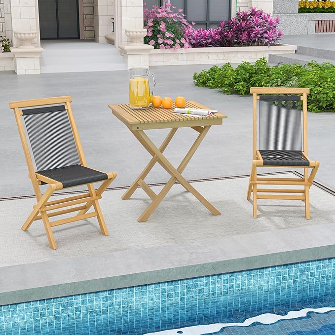Tangkula 27.5 Inch Teak Wood Patio Dining Table, Square Outdoor Bistro Table with Slatted Tabletop - Photo 4