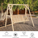 Tangkula A-Frame Wood Log Swing Bench, Outdoor Rustic Curved Back Swing Chair for Patio Garden Yard - Photo 7