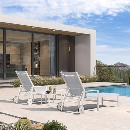 PURPLE LEAF Lounge Chair Outdoor Set 2 Pieces White Aluminum Chaise Lounge with Armrest and Wheels for Pool Deck Patio, Mixed Color