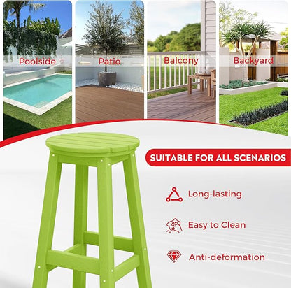 Costaelm 29" Height Outdoor Bar Stools, All-Weather Bar Stools, Adirondack Poly Patio Round Bar Stool for Patio, Deck, Kitchen Counter and Garden, Lime