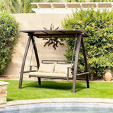 PURPLE LEAF 2-Seat Porch Swing with Adjustable PVC Canopy Metal Patio Bench Glider Swing Bed Outdoor Swing Chair with - Photo 1