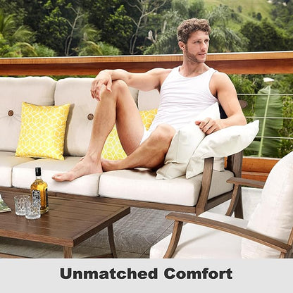 Outdoor Aluminum Conversation Sofa Set, 4-Piece Patio Sofa with Zippered Cushion and Coffee Table, for Porch Garden Backyard Balcony and Poolside, Beige