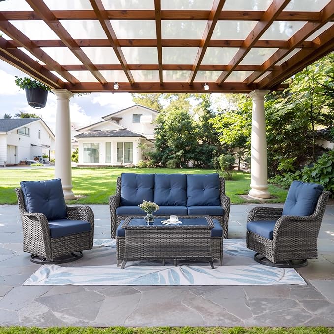 Belord Wicker Outdoor Furniture Patio Furniture Set - 6 Piece Patio Conversation Set with Swivel Rocker Chairs - Photo 1
