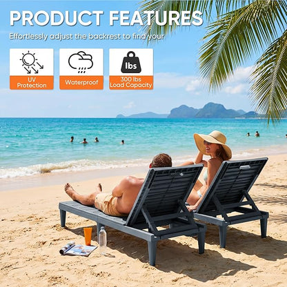 Homall Patio Chaise Lounge Chairs Set of 2, Outdoor Lightweight Lounge Chairs, 5 Position Adjustments Backrest for Outside Pool, Garden, Patio and Beach, Gray