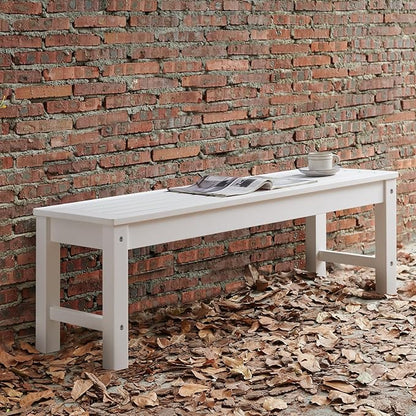 Psilvam Outdoor Bench, Two Person Poly Lumber Porch Bench, Weatherproof Garden Bench That Never Rot and Fade, All-Weather Patio Bench Suit for Garden, Porch, and Park (White)