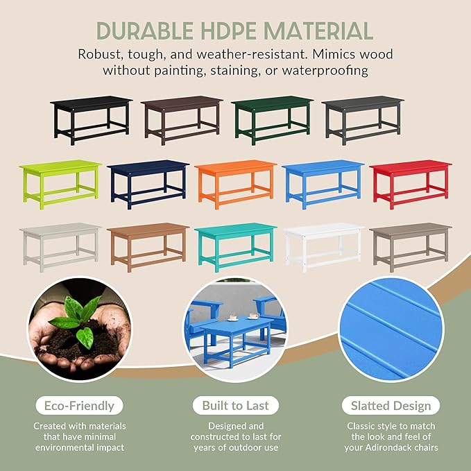 WestinTrends Malibu Outdoor Coffee Table, 35" x 17.5" All Weather Poly Lumber Patio Adirondack Coffee Table for Garden Lawn Porch Balcony, Pacific Blue