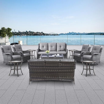 Belord 13 Piece Wicker Patio Furniture Set, Outdoor Swivel Rocker Chairs Set of 4 with Ottomans and Rattan Couch, All Weather Patio Conversation Furniture Set, for Pool,Yard Gray Wicker/Gray