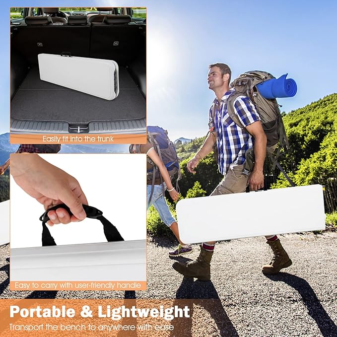 S AFSTAR 2PCS Plastic Folding Bench, 6FT Outdoor Camping Picnic Benches with Handle and Lock, 550 LBS Load, 8-Person Lightweight & Portable Benches for Outside Indoor, No Assembly Required, White